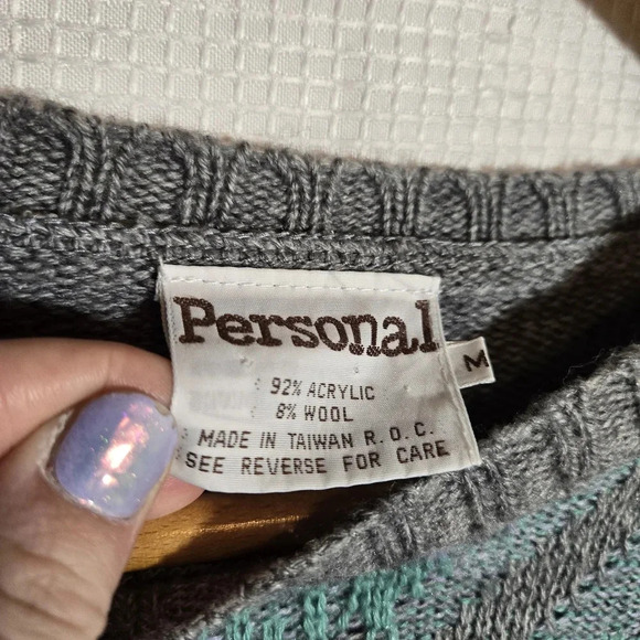 Vintage Floral Argyle Crewneck Wool Blend Pullover Sweater Medium 90s - Picture 3 of 7